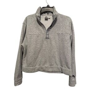 Puma Women's Pullover Sweatshirt Quarter Zip Gray Logo Activewear Top Cropped L